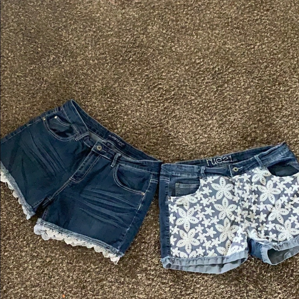 Denim and lace shorts, two pair